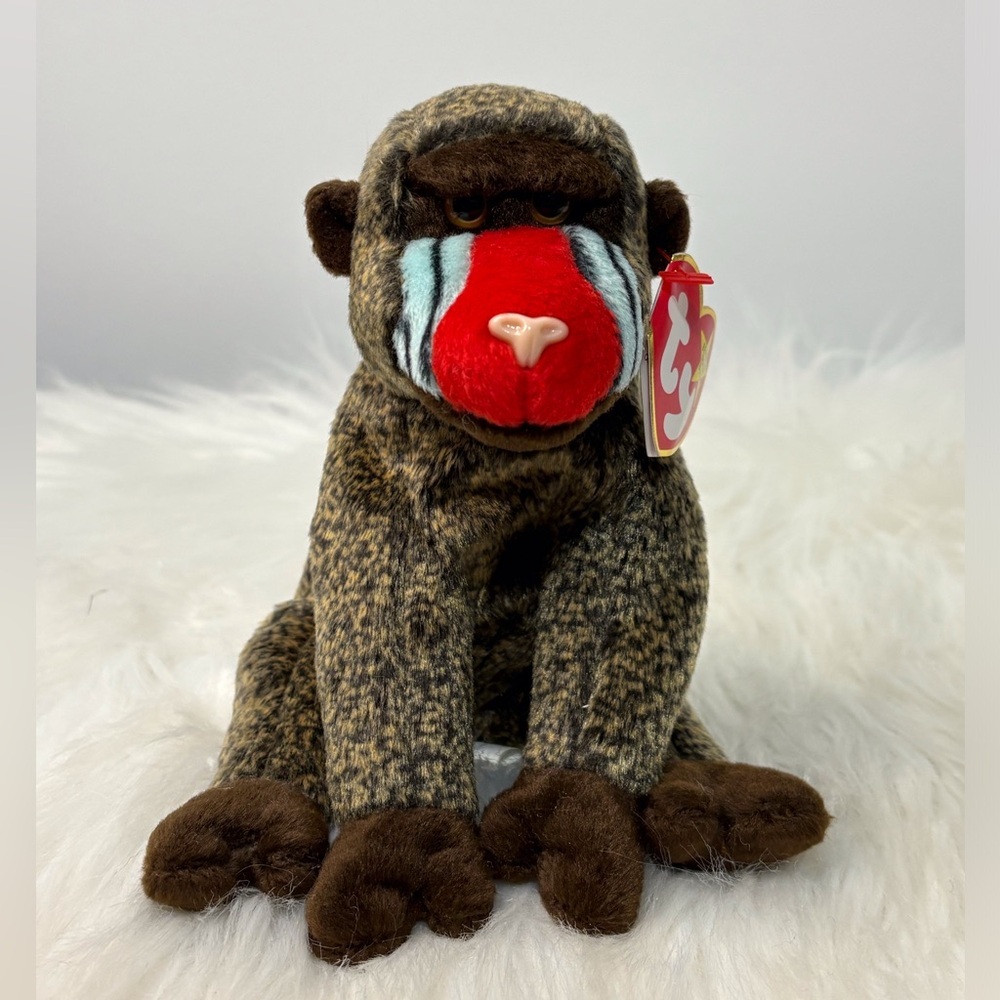 Ty Stuffed Animal Baboon “Cheeks” with Brown and Red Colors 1999. - Picture 5 of 5